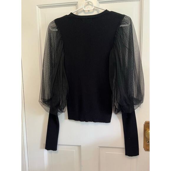 Aqua Chiffon Balloon Sleeve Sweater Black Women's S Double Sheer Shirt Blouse - Picture 2 of 13